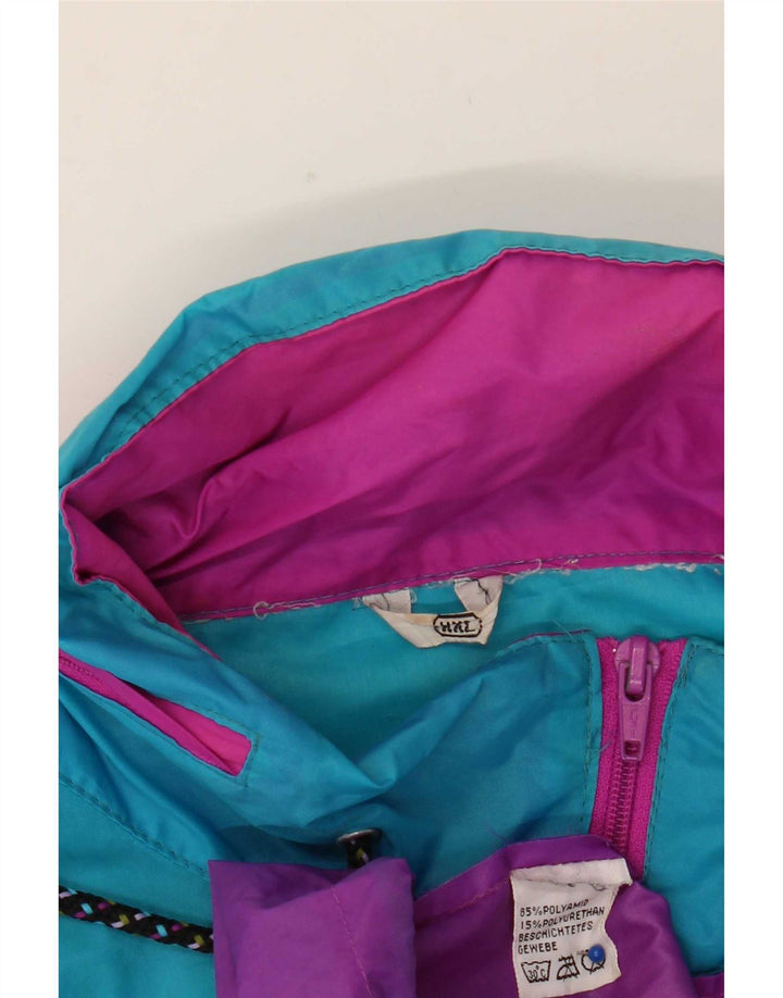 Vintage hombres pullover chaqueta de lluvia Reino Unido 44 2XL púrpura colorblock poliamida