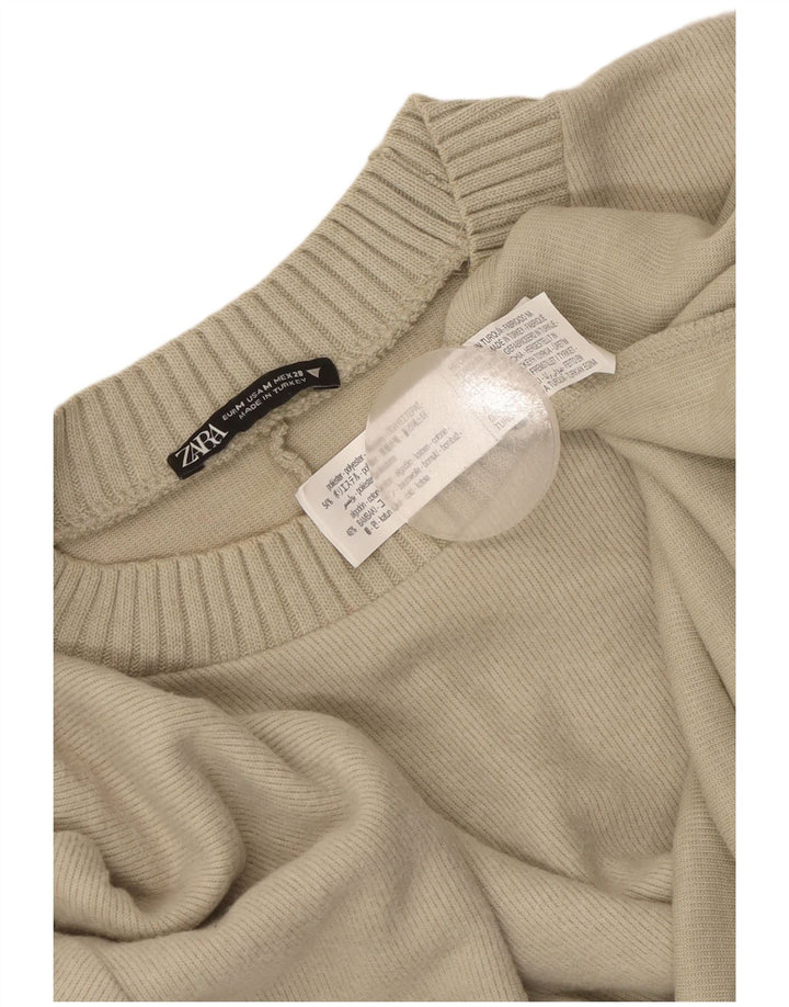 Zara Mujer Crop Boat Neck Jumper Sweater UK 44 Medio Beige Poliéster