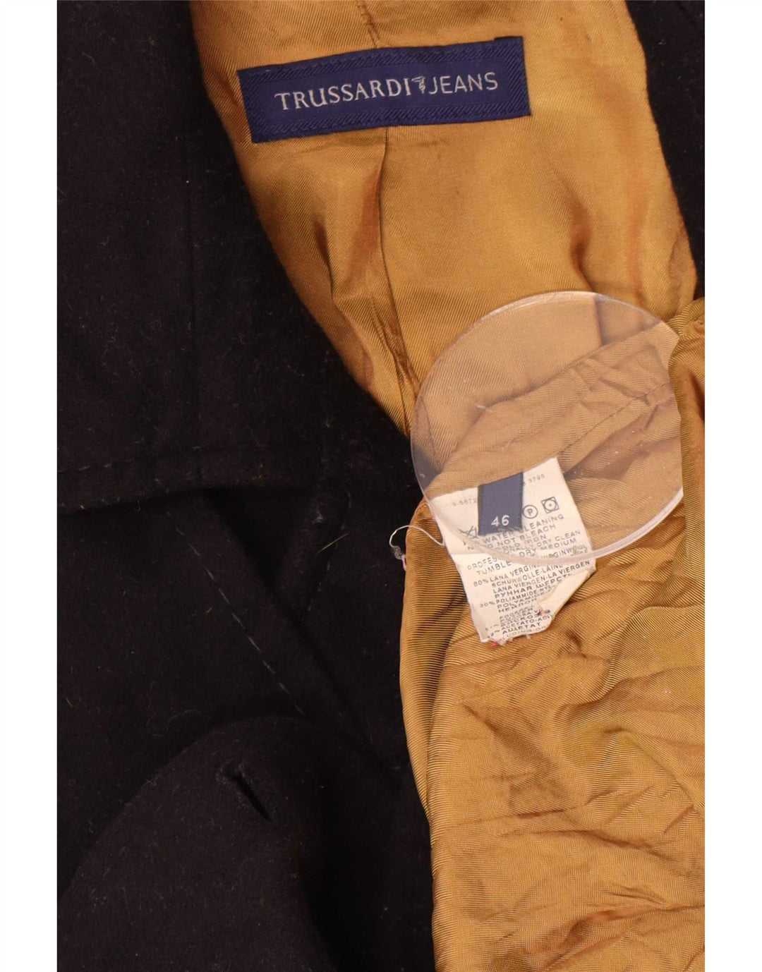 Chaqueta tipo blazer de 4 botones para mujer Trussardi Jeans IT 46 Large Lana azul marino