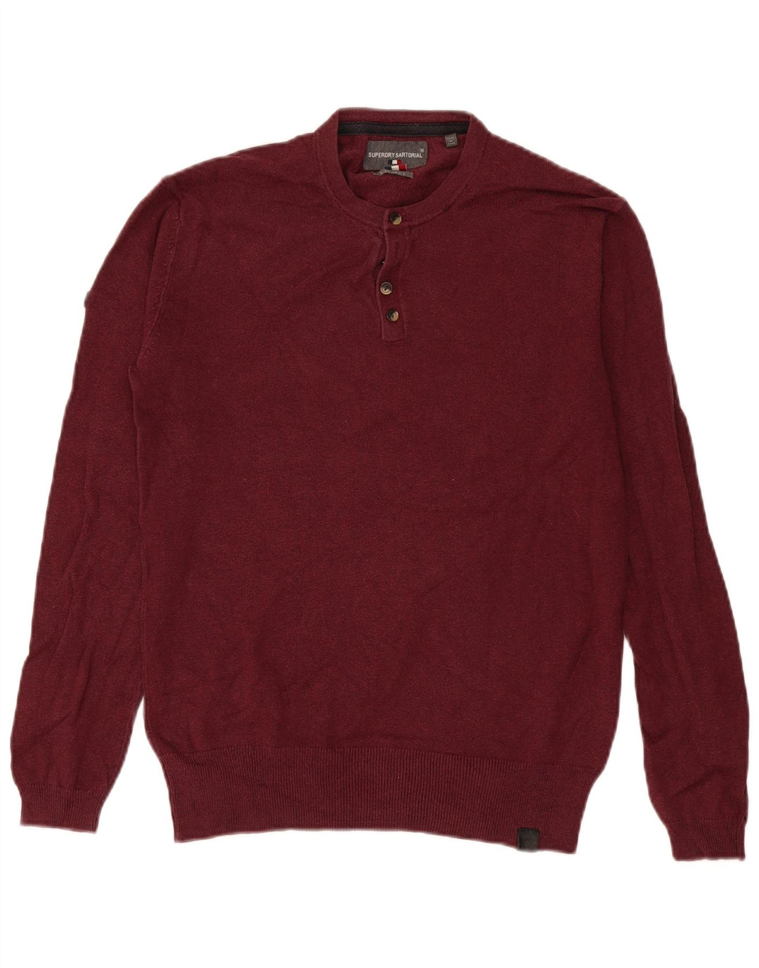 Superdry Jersey con cuello abotonado para hombre, talla pequeña, de algodón burdeos