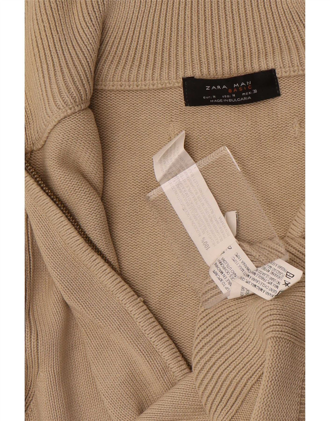Zara Hombre Jersey Cárdigan Algodón Beige Medio