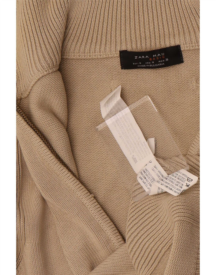 Zara Hombre Jersey Cárdigan Algodón Beige Medio