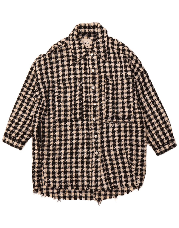 ZARA Camisa sobrecamisa extragrande para mujer UK 10 Small Black Houndstooth