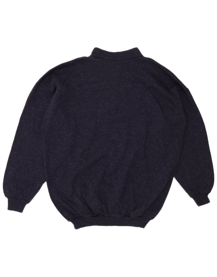 VINTAGE Mujer Zip Neck Jumper Suéter UK 20 2XL Azul Marino Flecked Algodón