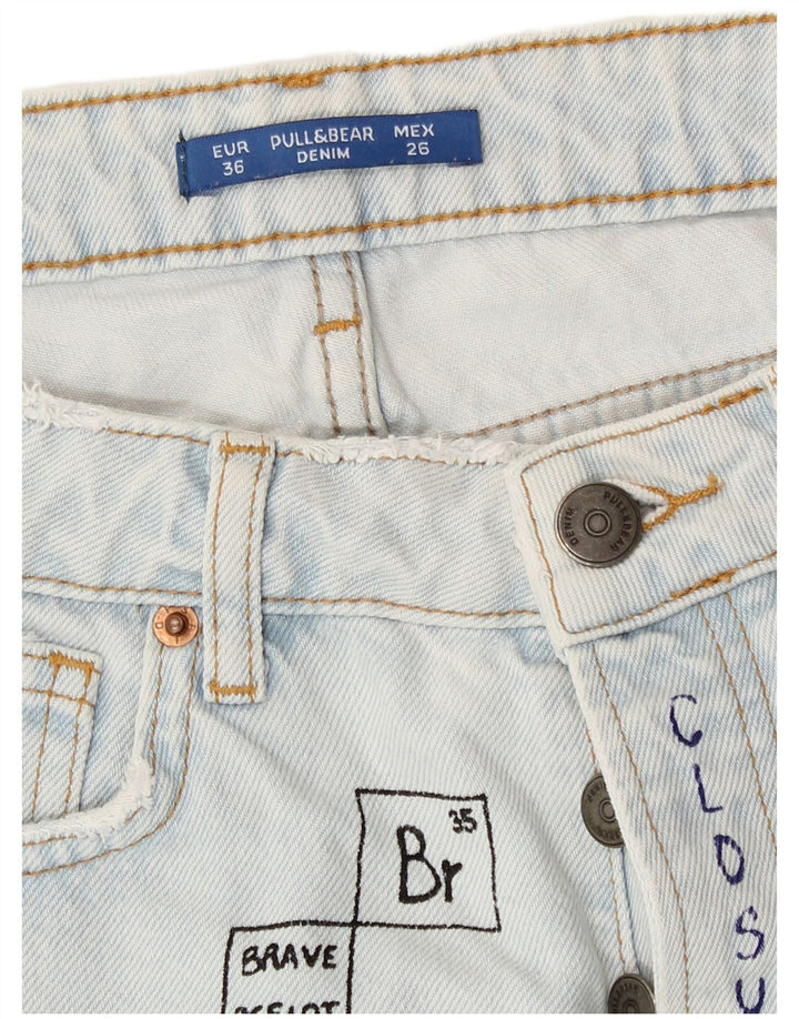 Pull & Bear Pantalones cortos de mezclilla desgastados con gráficos para mujer EU 36 XS W26 Azul