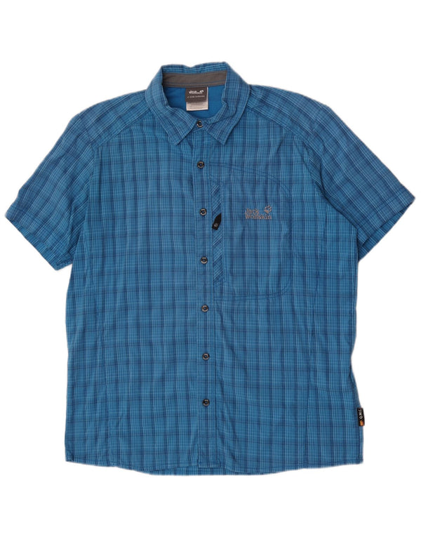 Jack Wolfskin Camisa de manga corta para hombre UK 40/42 Large Blue Check Poliamida