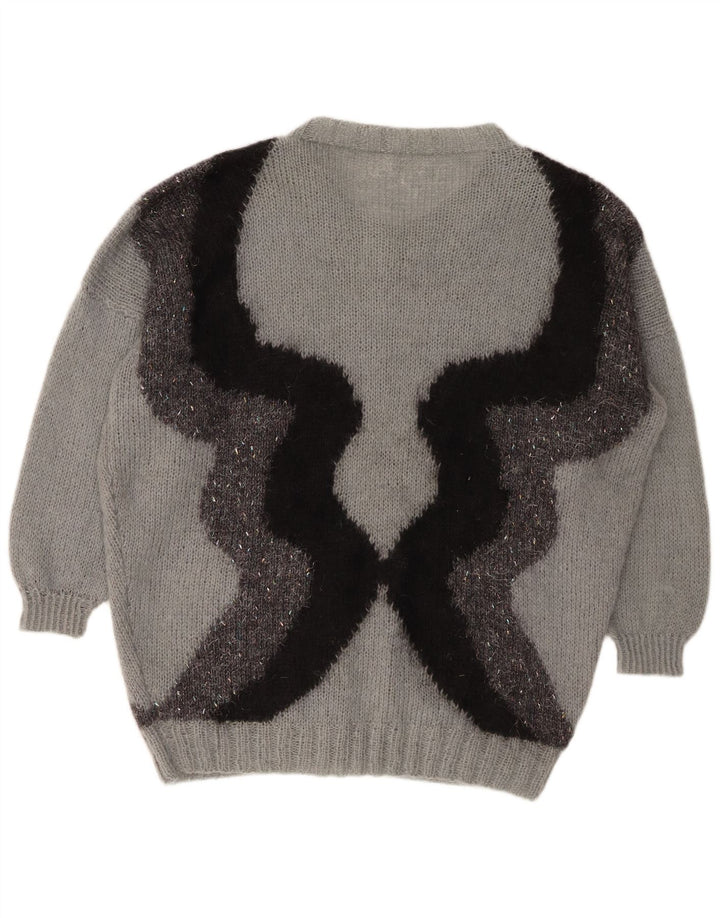 VINTAGE Suéter cárdigan para mujer Reino Unido 20 2XL Bloque de color gris