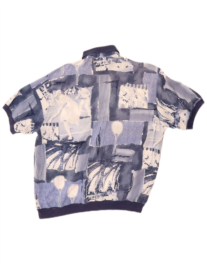 MANGO Camisa tipo jersey de manga corta para hombre Large Blue Patchwork