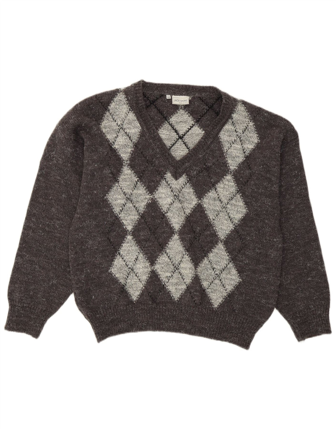 Jack Stone Jersey con Cuello en V para Hombre IT 48 Gris Medio Argyle/Diamante