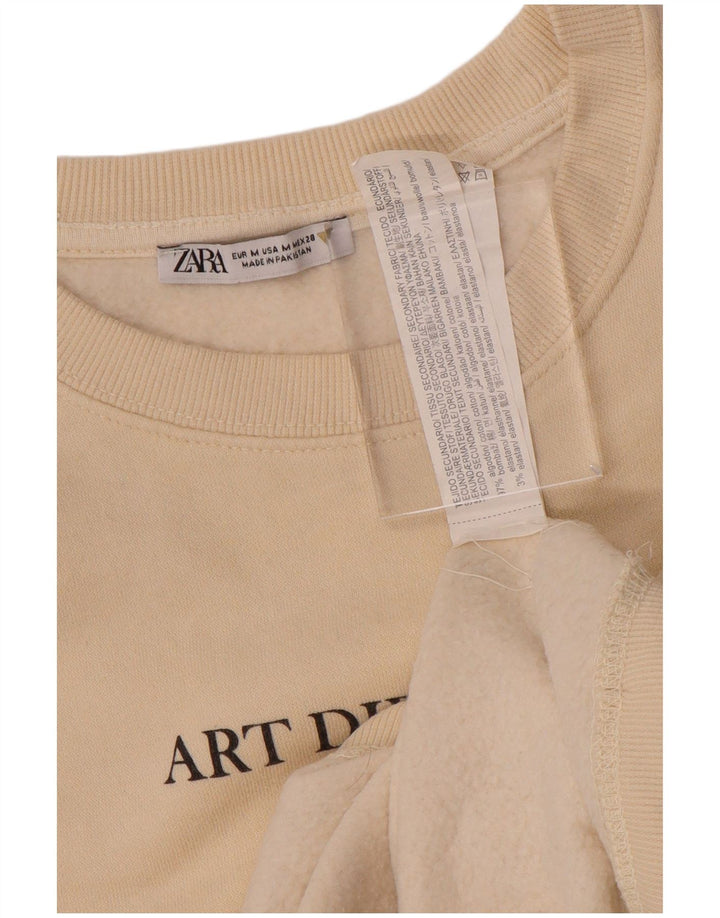 Zara Mujer Sudadera Gráfica Jumper UK 14 Medium Off White Algodón