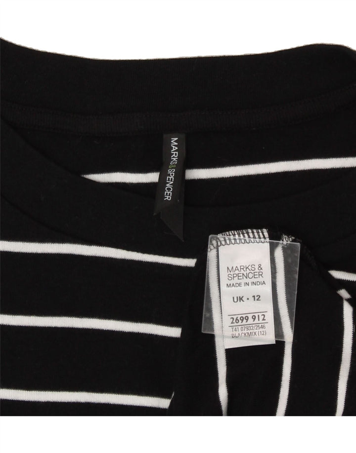 MARKS & SPENCER Womens T-Shirt Top UK 12 Medium Black Striped Cotton Vintage Marks & Spencer and Second-Hand Marks & Spencer from Messina Hembry 