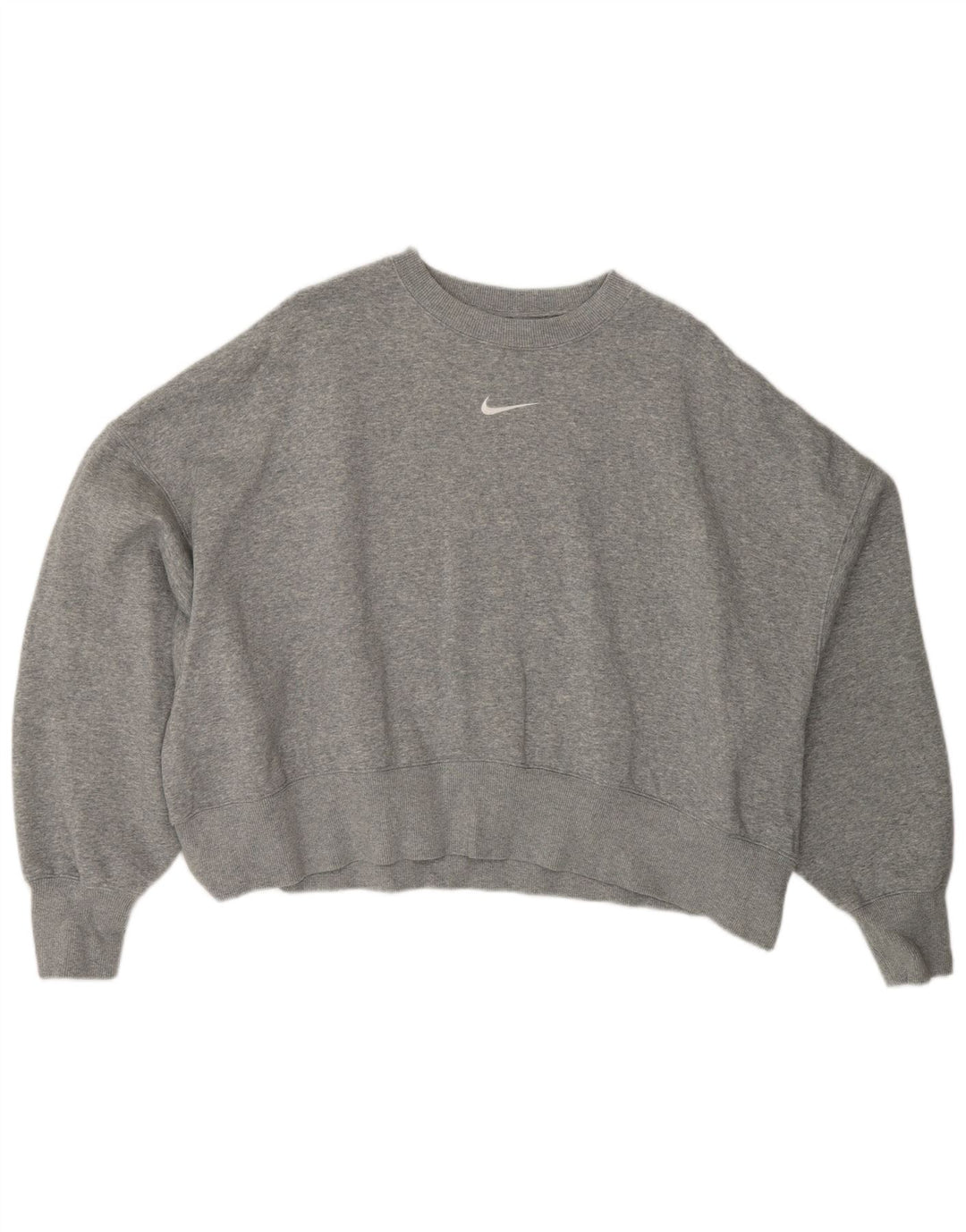 NIKE Womens Crop Oversized Sweatshirt Jumper UK 16 Large Grey Flecked Vintage Nike and Second-Hand Nike from Messina Hembry 