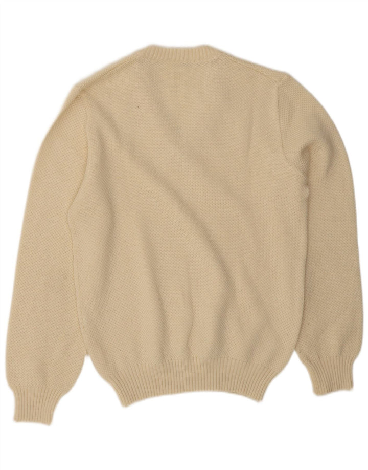 Vintage hombres V-cuello jumper suéter IT 50 medio blanco apagado