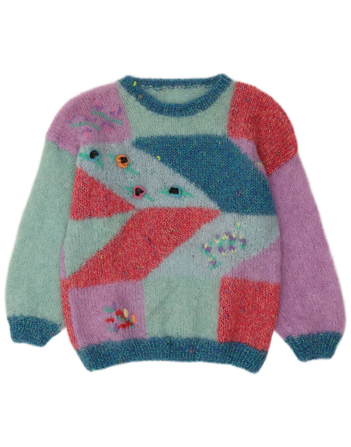Vintage mujer cuello redondo jersey suéter Reino Unido 16 grande multicolor