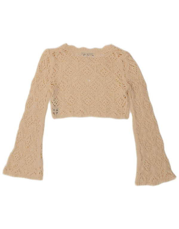 Zara Mujer Crop Crochet Blusa Top Reino Unido 10 Pequeño Acrílico Blanco Roto