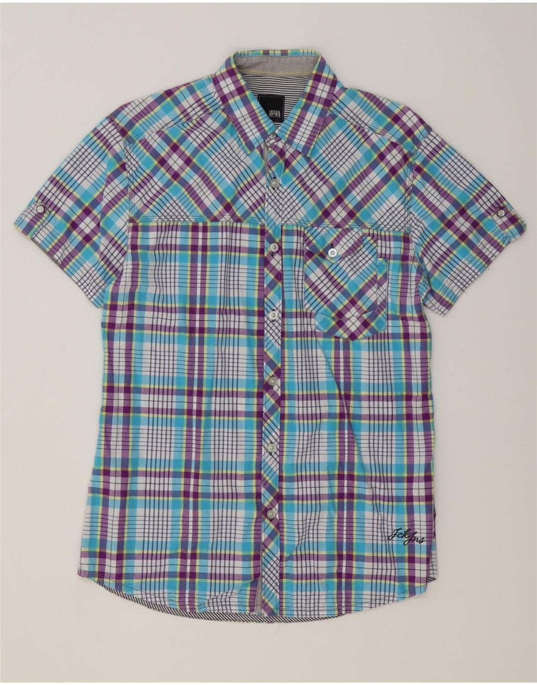 JACK & JONES Hombre Camisa Manga Corta Azul Medio Algodón A Cuadros