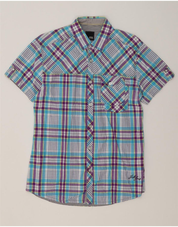JACK & JONES Hombre Camisa Manga Corta Azul Medio Algodón A Cuadros