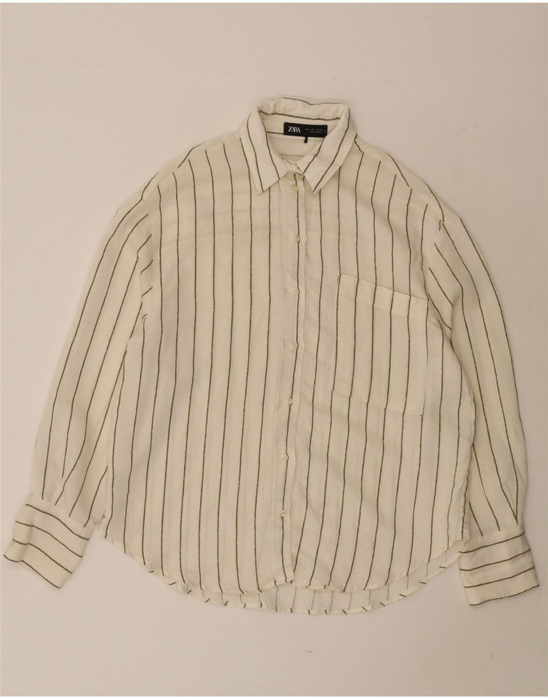 ZARA Camisa Extragrande Mujer UK 10 Small Modal Rayas Blancas