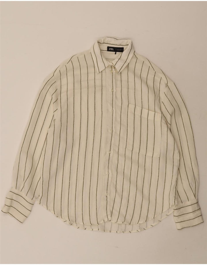 ZARA Camisa Extragrande Mujer UK 10 Small Modal Rayas Blancas