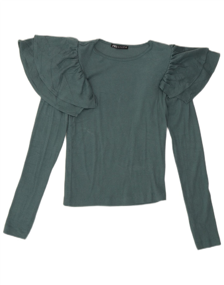Zara Mujer Top Manga Larga UK 10 Small Verde