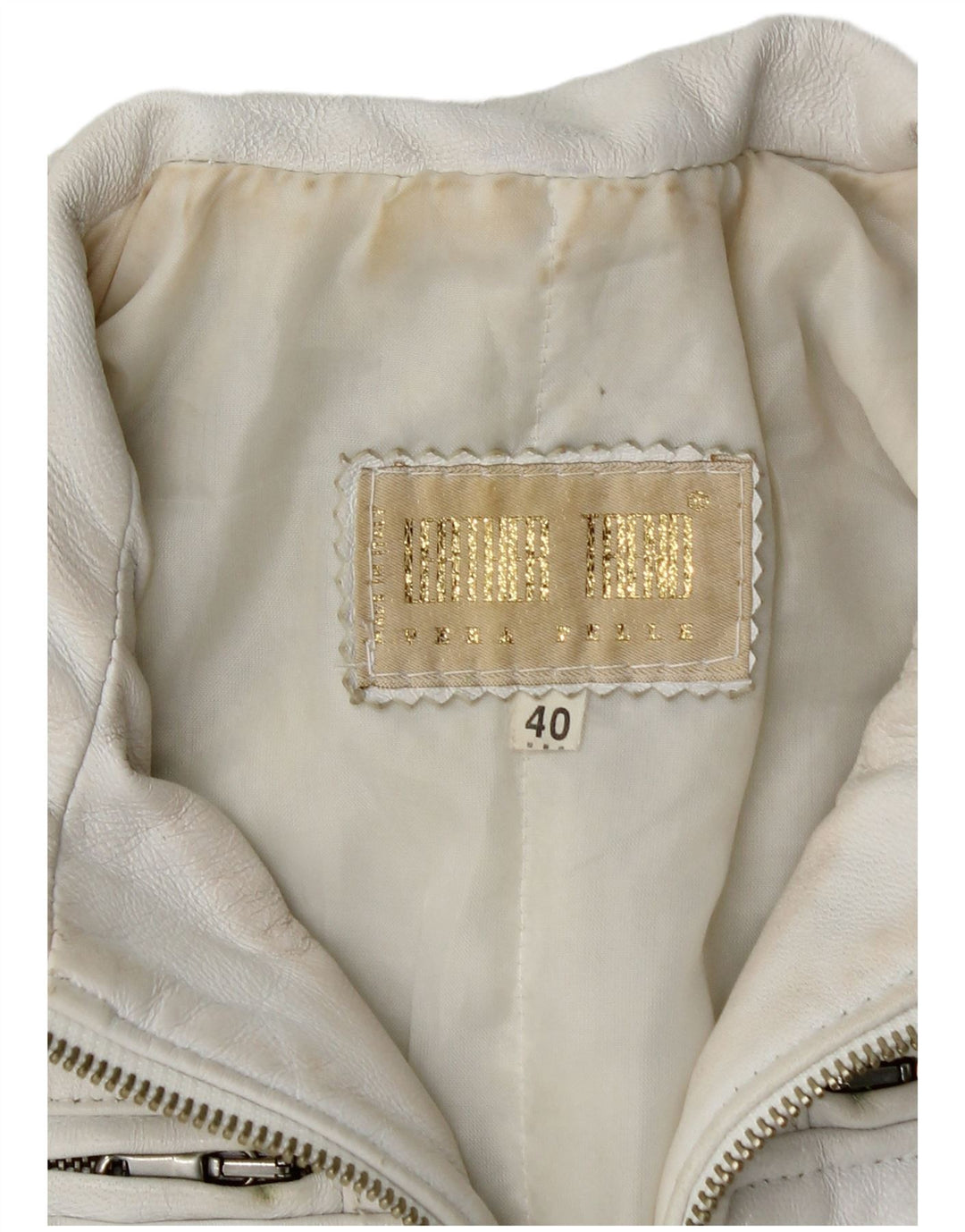 Vintage mujer crop chaqueta de cuero IT 40 pequeño cuero blanco