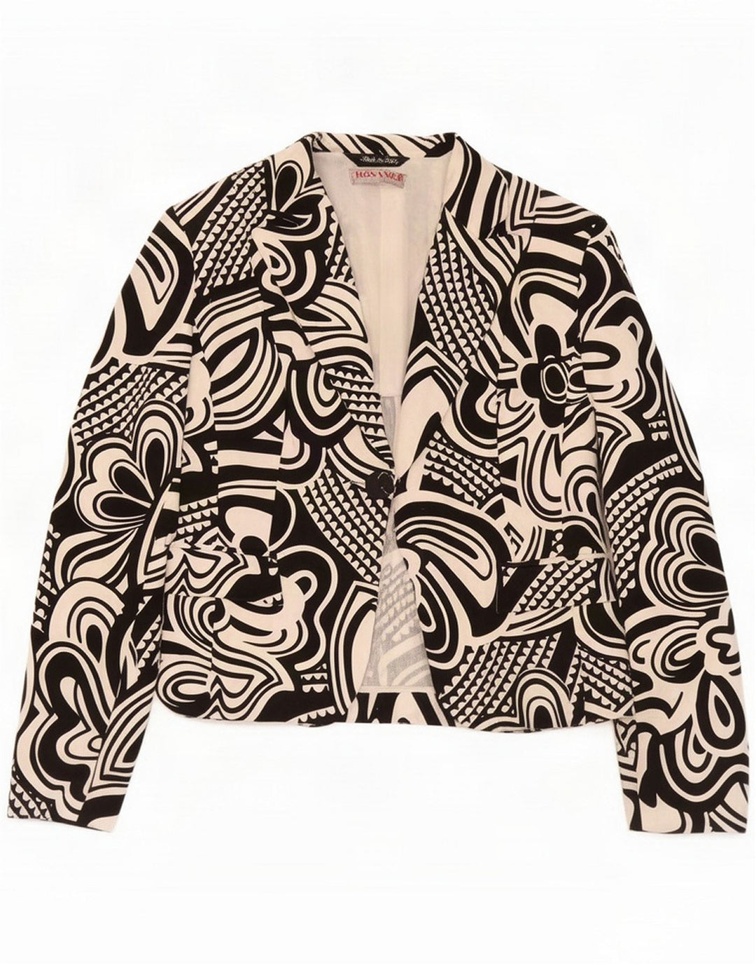 Chaqueta tipo blazer vintage de 1 botón para mujer IT 46 Algodón floral negro grande