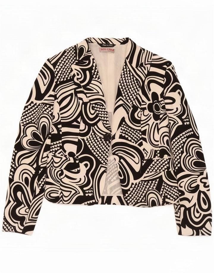 Chaqueta tipo blazer vintage de 1 botón para mujer IT 46 Algodón floral negro grande