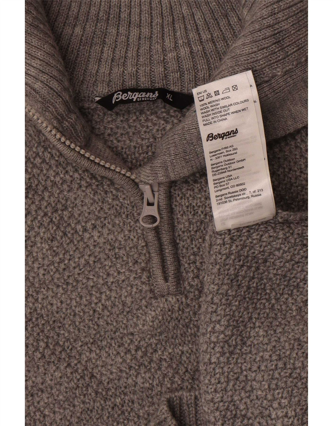 Bergans Jersey Hombre con Cremallera y Cuello XL Lana Merino Gris