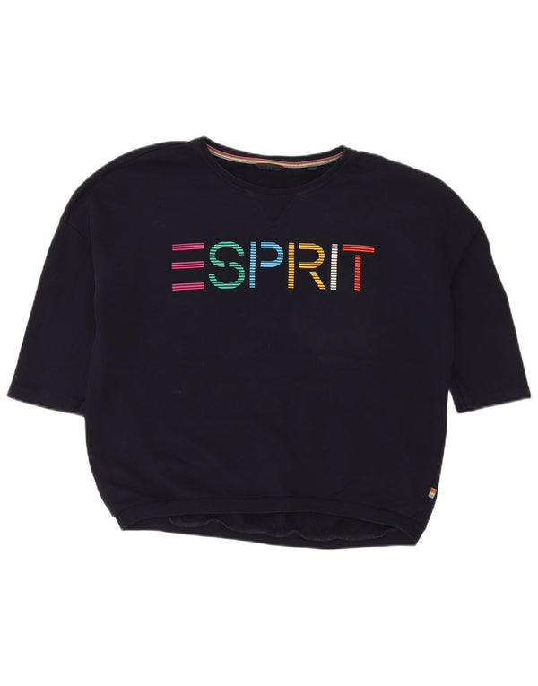 Esprit Womens Graphic Short Sleeve Sweatshirt Jumper UK 18 XL Navy Blue