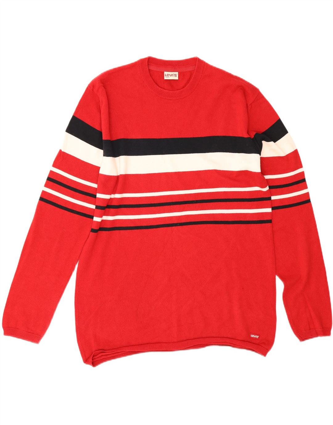 Levi's Jersey con cuello redondo para hombre, talla grande, de algodón a rayas rojas