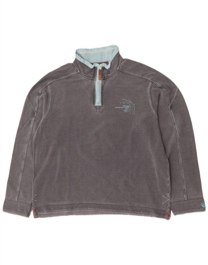 Sudadera con capucha y cuello con cremallera para hombre de Fat Face, jersey grande de algodón gris