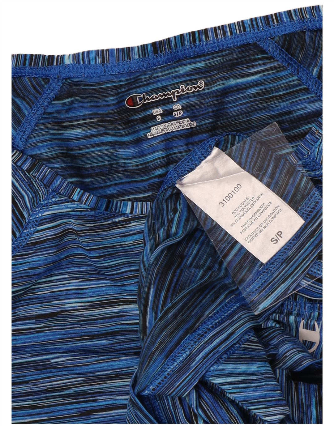 CHAMPION Camiseta de mujer de manga larga UK 10 Small Blue Poliéster a rayas