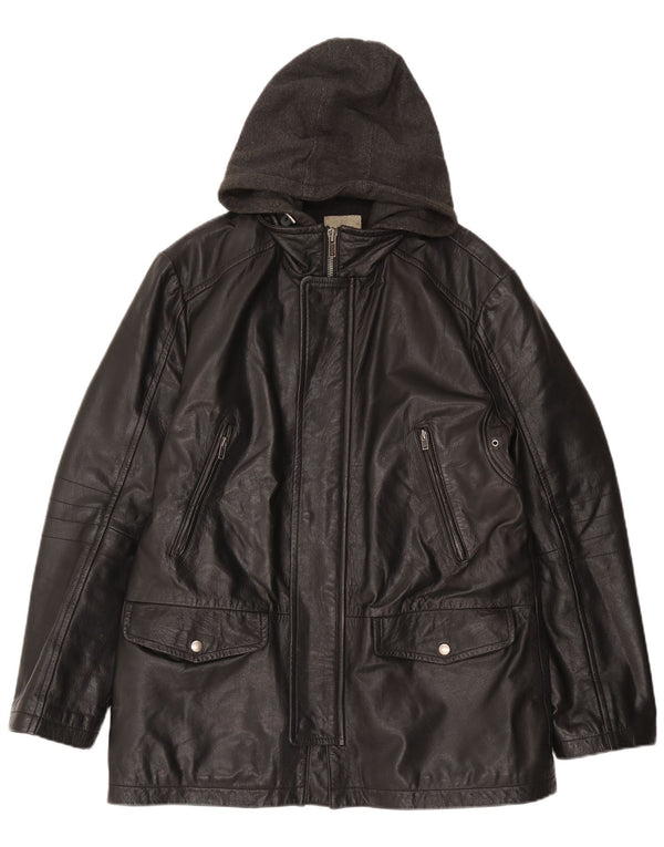 CONBIPEL Chaqueta de cuero con capucha para hombre IT 52 XL Cuero negro
