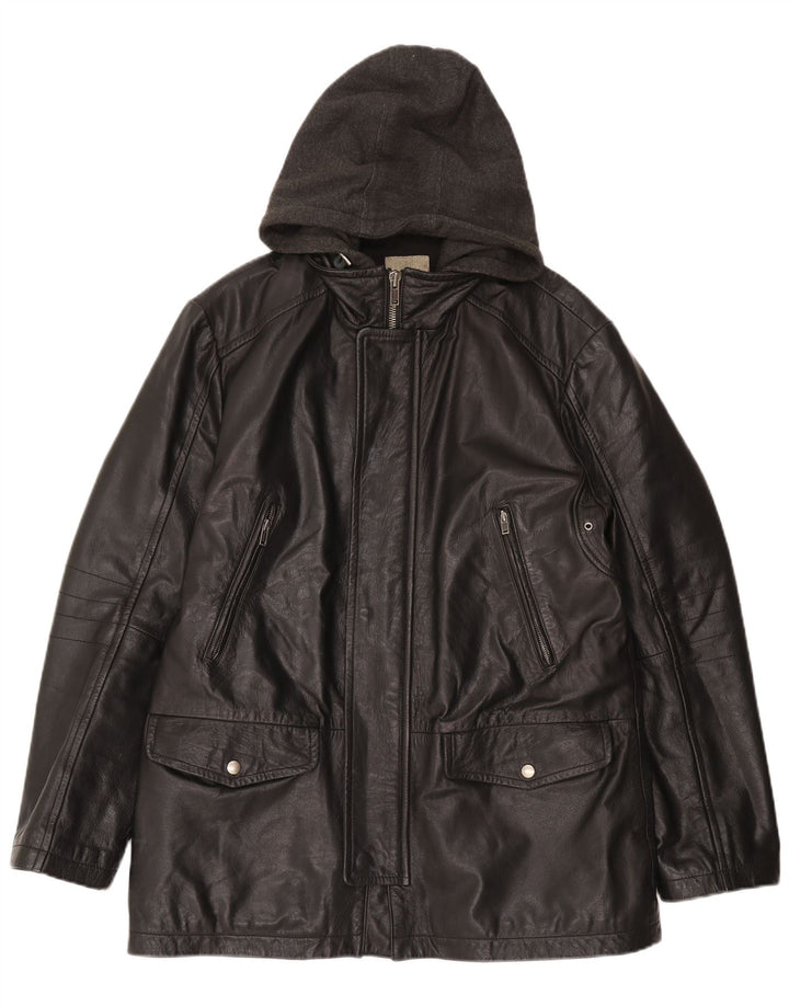CONBIPEL Chaqueta de cuero con capucha para hombre IT 52 XL Cuero negro