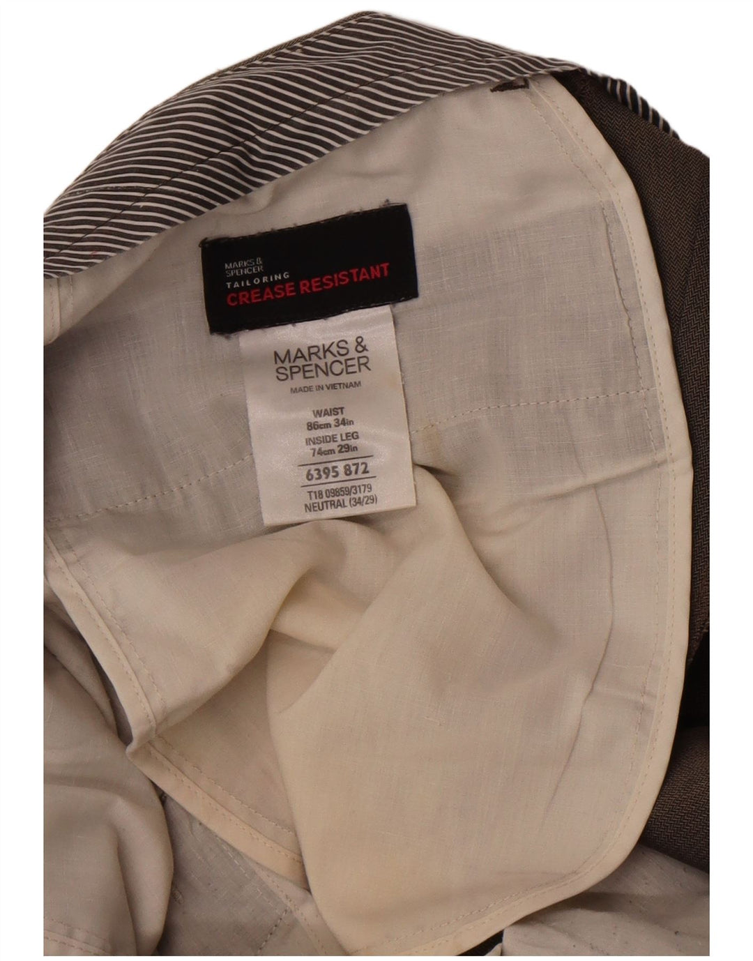 Marks & Spencer Pantalón de traje recto para hombre W34 L29 Marrón en espiga