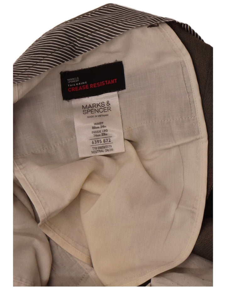 Marks & Spencer Pantalón de traje recto para hombre W34 L29 Marrón en espiga