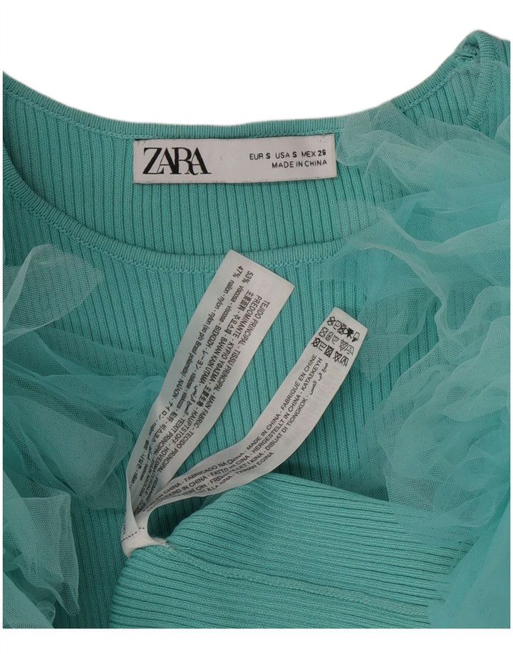 Zara Mujer Crop Blusa Top UK 8 Small Turquesa Viscosa