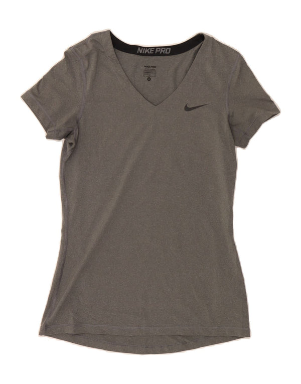 NIKE Womens T-Shirt Top UK 12 Medium Grey Polyester