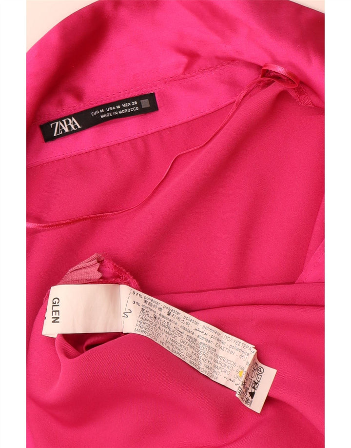Zara Mujer Vestido Acampanado De Manga Larga UK 44 Poliéster Rosa Medio