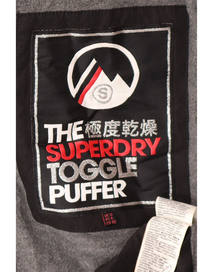 Superdry Mujer Acolchada Trenca Con Capucha UK 40 Mediano Negro Poliéster