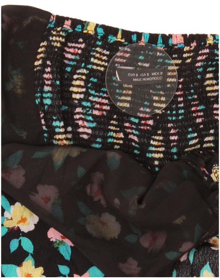 Zara Mujer Mono Corto UK 8 Pequeño Negro Floral