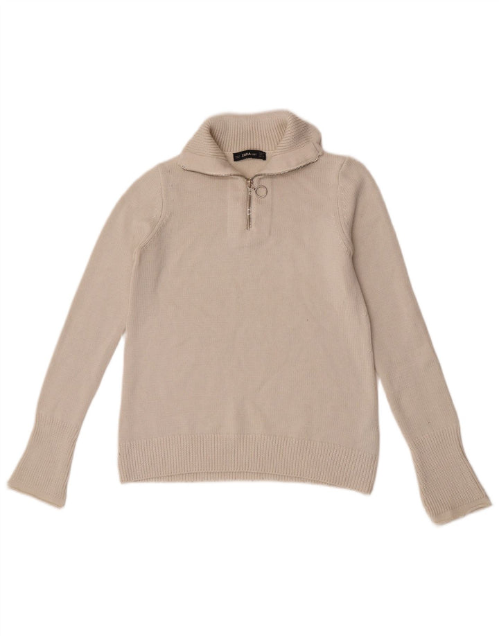 Zara - Jersey con cuello y cremallera para mujer, talla 40, talla M, color blanco