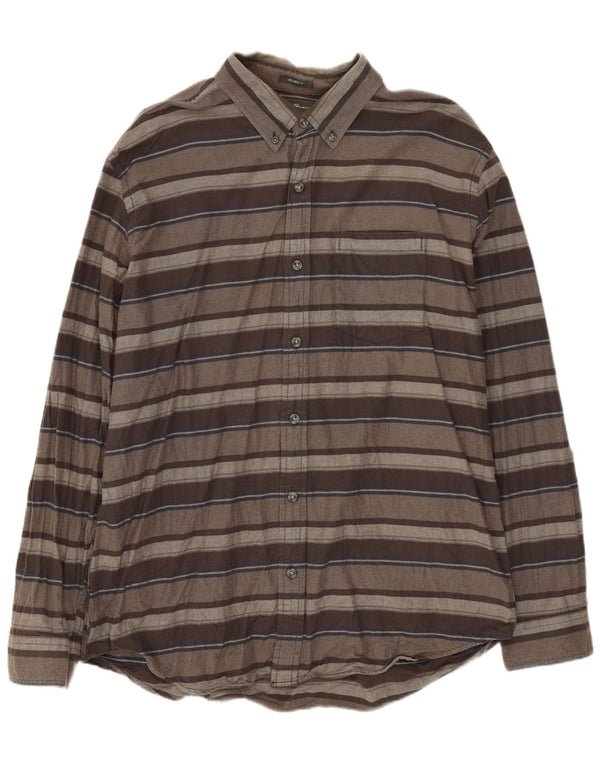 Eddie Bauer Camisa de franela de ajuste relajado para hombre Algodón a rayas gris grande