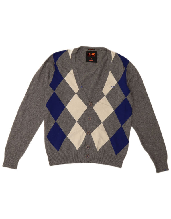 Sun68 Cárdigan para hombre pequeño algodón gris Argyle/diamante