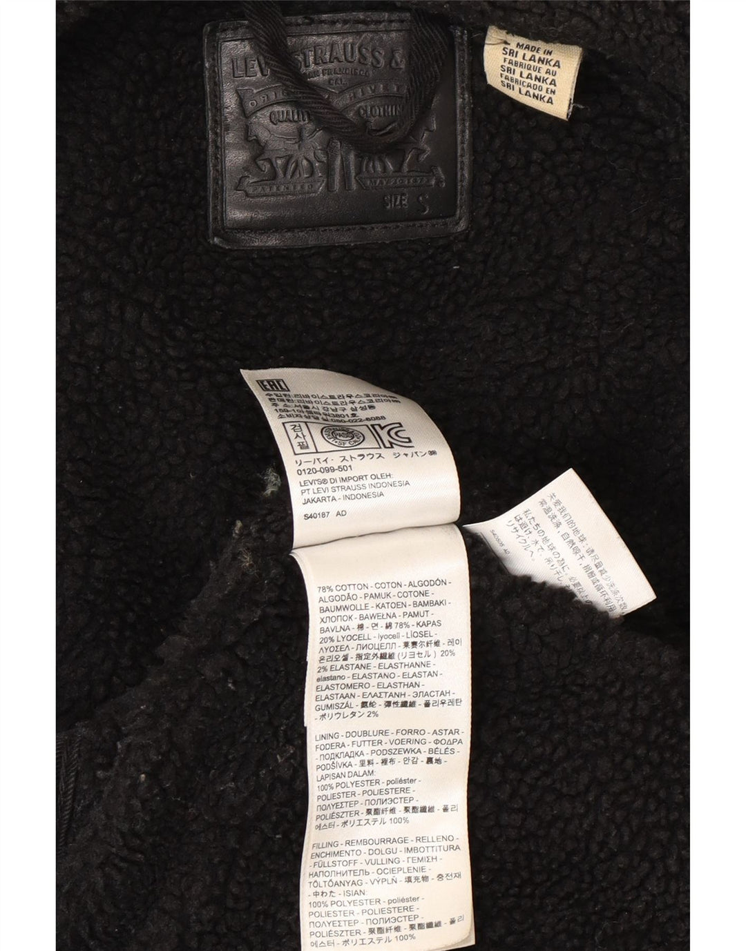 Levi's Chaqueta Sherpa Vaquera para Mujer UK 10 Small Algodón Negro