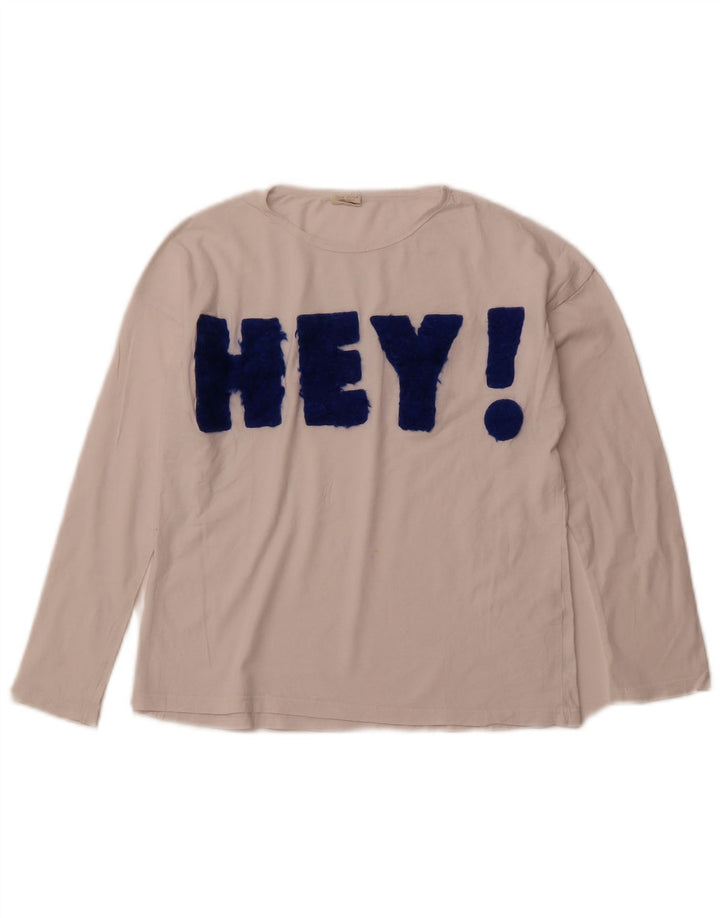 ZARA Top Niña Gráfico Manga Larga 9-10 Años Blanco Algodón