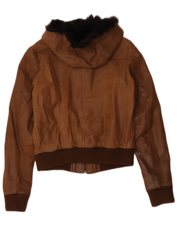 Chaqueta De Cuero Con Capucha Mujer Conbipel IT 42 Cuero Marrón Medio