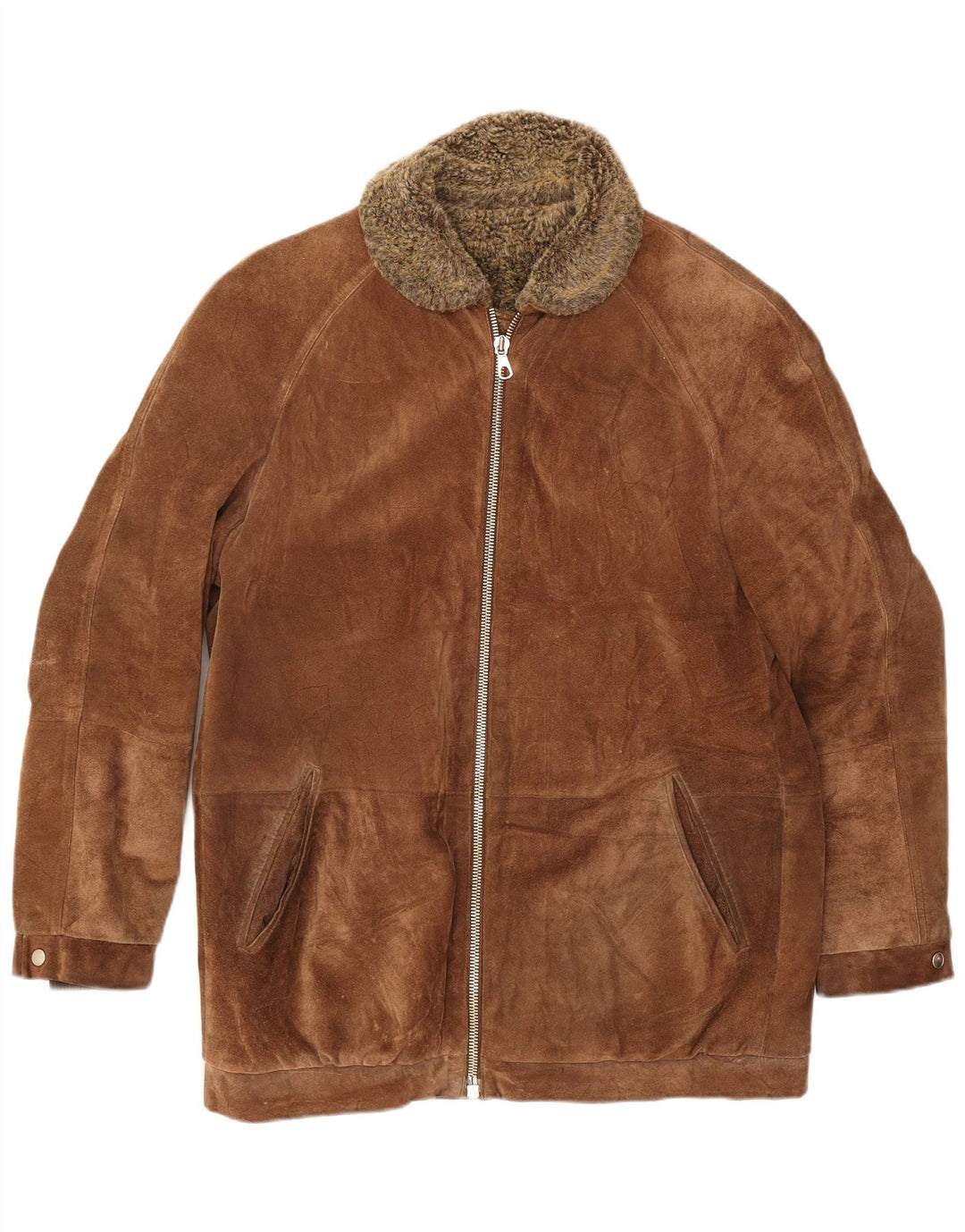 Vintage hombres ante shearling chaqueta Reino Unido 38 cuero marrón medio