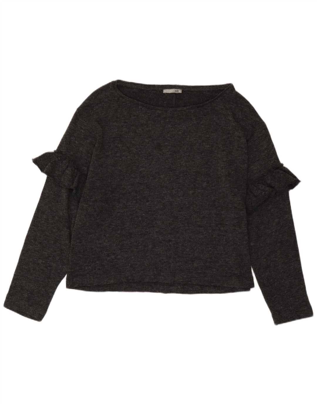 Zara Mujer Top Manga Larga UK 42 Gris Medio Moteado
