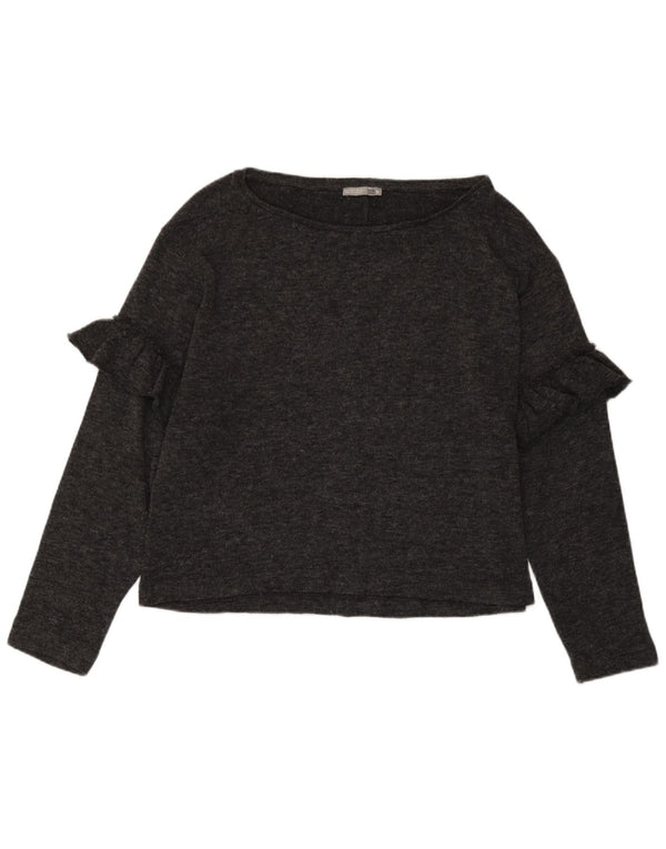 Zara Mujer Top Manga Larga UK 42 Gris Medio Moteado